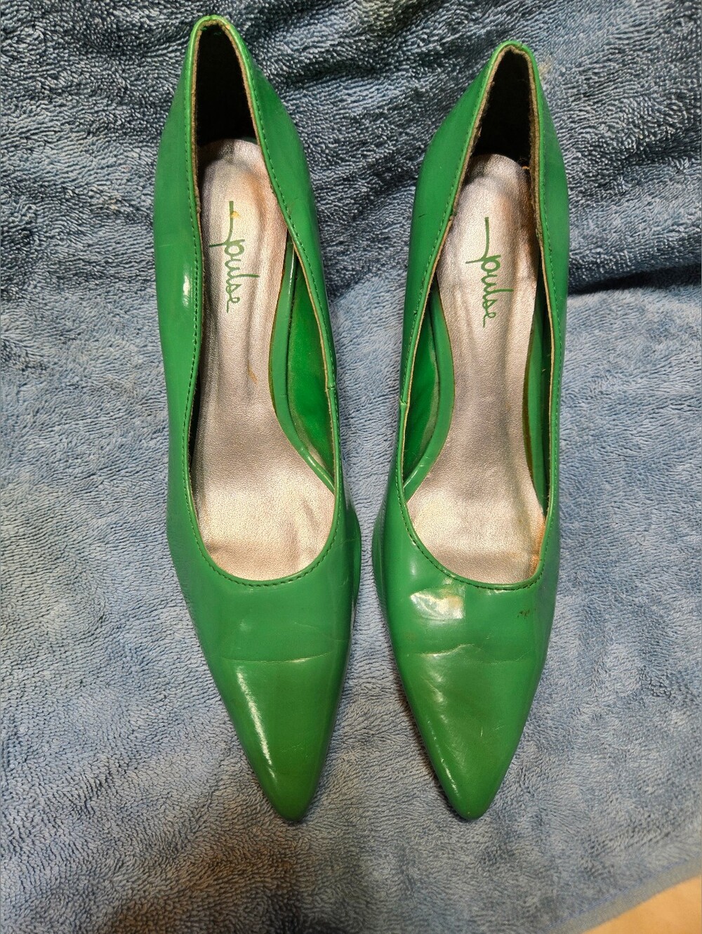 Ladies High Heeled Pointed Toes Dress Shoes Lime Green